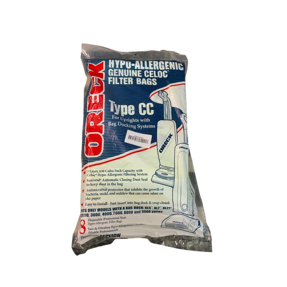 ORECK hypo-allergenic genuine celoc 8 filter bags Type CC for upright